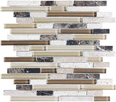 Cappuccino Blend Decorative Stone & Glass Wall Accent Panel – Linear Design for Kitchen & Bathroom – 1 Sheet